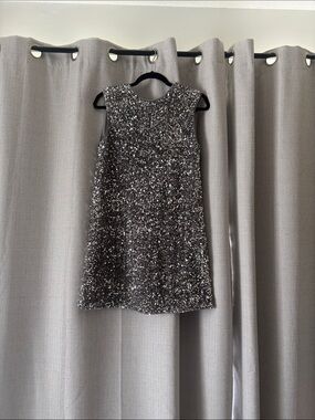Sleeveless Sequin Shift Dress in Metallic Gray